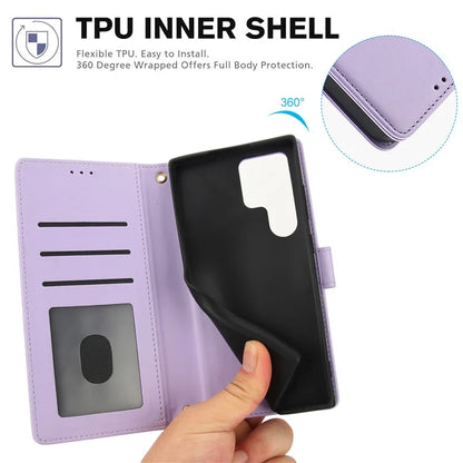 SY-003 For Samsung Galaxy S24 Ultra Case PU Leather Stand View Phone Wallet Cover with Hand Strap