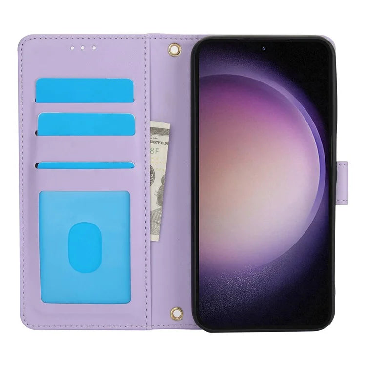 SY-003 For Samsung Galaxy S24+ Case PU Leather Stand View Phone Wallet Cover with Hand Strap