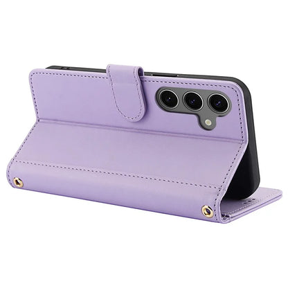 SY-003 For Samsung Galaxy S24+ Case PU Leather Stand View Phone Wallet Cover with Hand Strap