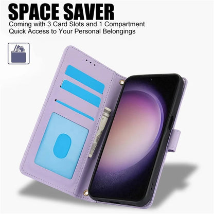 SY-003 For Samsung Galaxy S24+ Case PU Leather Stand View Phone Wallet Cover with Hand Strap