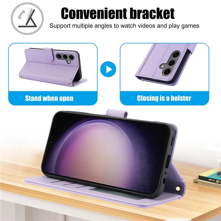 SY-003 For Samsung Galaxy S24+ Case PU Leather Stand View Phone Wallet Cover with Hand Strap