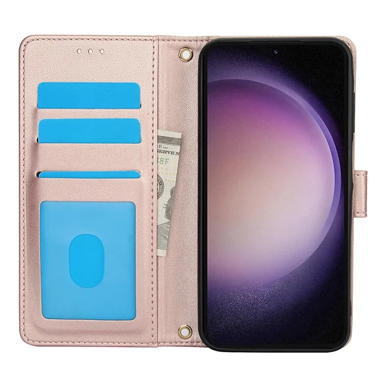 SY-003 For Samsung Galaxy S24+ Case PU Leather Stand View Phone Wallet Cover with Hand Strap