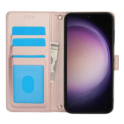 SY-003 For Samsung Galaxy S24+ Case PU Leather Stand View Phone Wallet Cover with Hand Strap