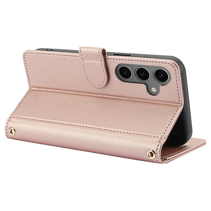 SY-003 For Samsung Galaxy S24+ Case PU Leather Stand View Phone Wallet Cover with Hand Strap