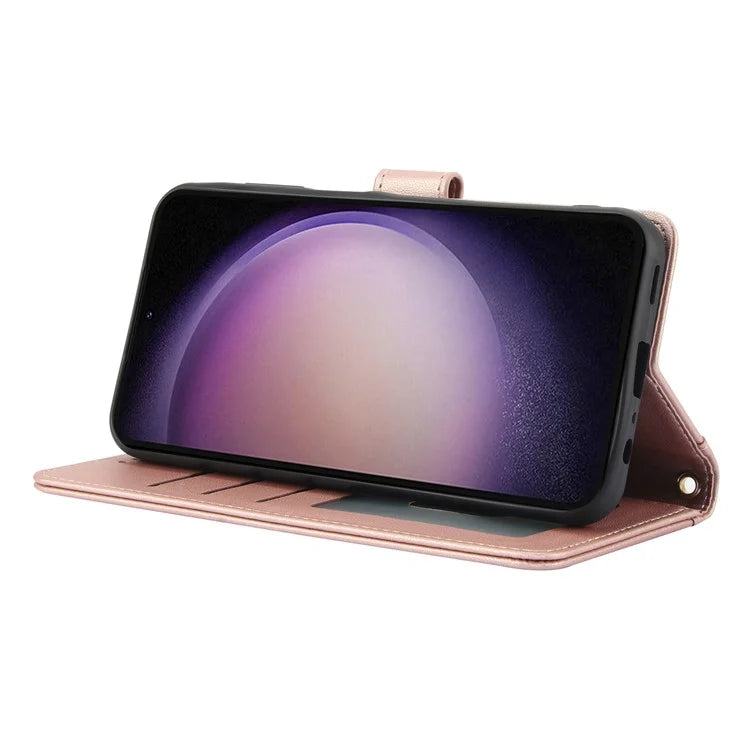 SY-003 For Samsung Galaxy S24+ Case PU Leather Stand View Phone Wallet Cover with Hand Strap