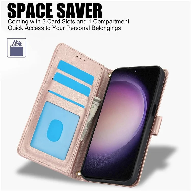 SY-003 For Samsung Galaxy S24+ Case PU Leather Stand View Phone Wallet Cover with Hand Strap