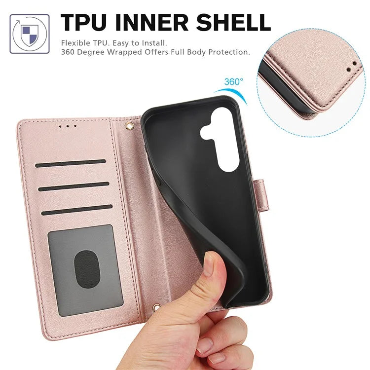SY-003 For Samsung Galaxy S24+ Case PU Leather Stand View Phone Wallet Cover with Hand Strap