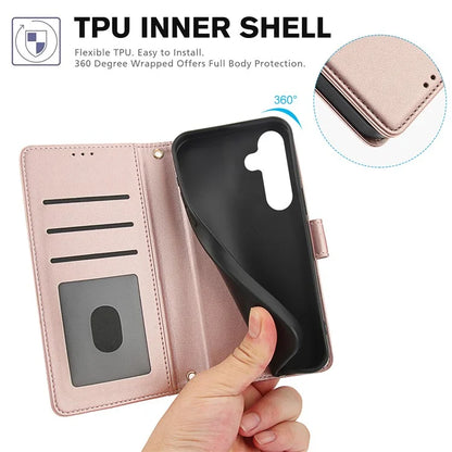 SY-003 For Samsung Galaxy S24+ Case PU Leather Stand View Phone Wallet Cover with Hand Strap