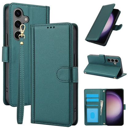 SY-003 For Samsung Galaxy S24+ Case PU Leather Stand View Phone Wallet Cover with Hand Strap