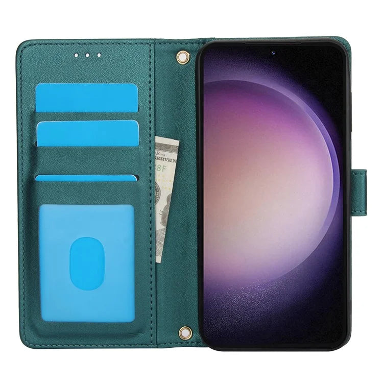 SY-003 For Samsung Galaxy S24+ Case PU Leather Stand View Phone Wallet Cover with Hand Strap