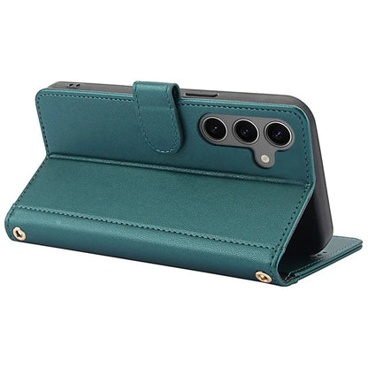 SY-003 For Samsung Galaxy S24+ Case PU Leather Stand View Phone Wallet Cover with Hand Strap