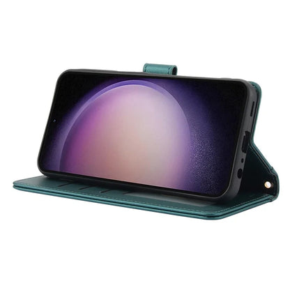 SY-003 For Samsung Galaxy S24+ Case PU Leather Stand View Phone Wallet Cover with Hand Strap