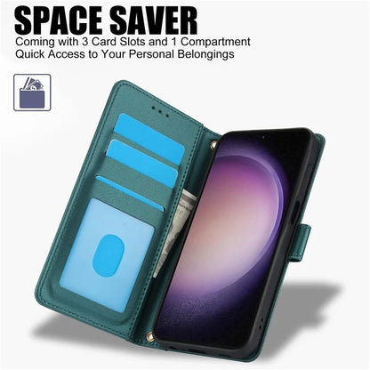 SY-003 For Samsung Galaxy S24+ Case PU Leather Stand View Phone Wallet Cover with Hand Strap