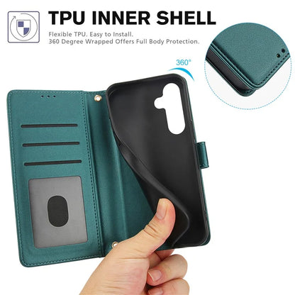SY-003 For Samsung Galaxy S24+ Case PU Leather Stand View Phone Wallet Cover with Hand Strap