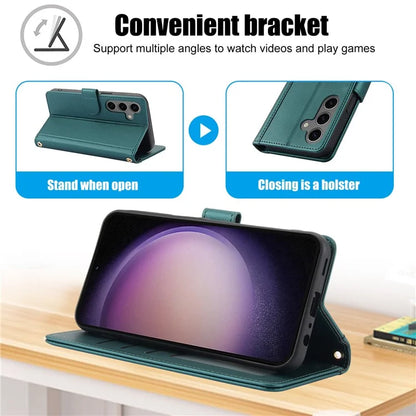 SY-003 For Samsung Galaxy S24+ Case PU Leather Stand View Phone Wallet Cover with Hand Strap