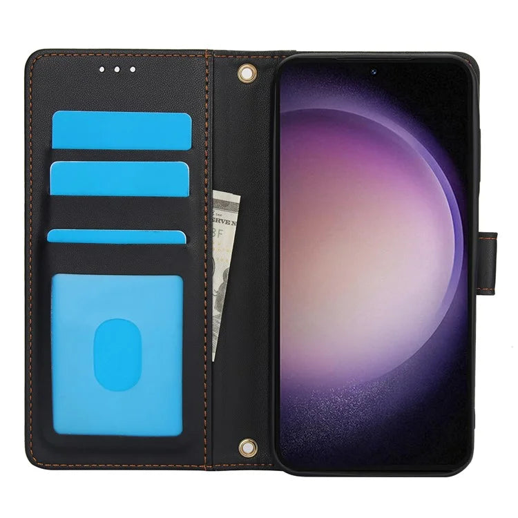 SY-003 For Samsung Galaxy S24+ Case PU Leather Stand View Phone Wallet Cover with Hand Strap