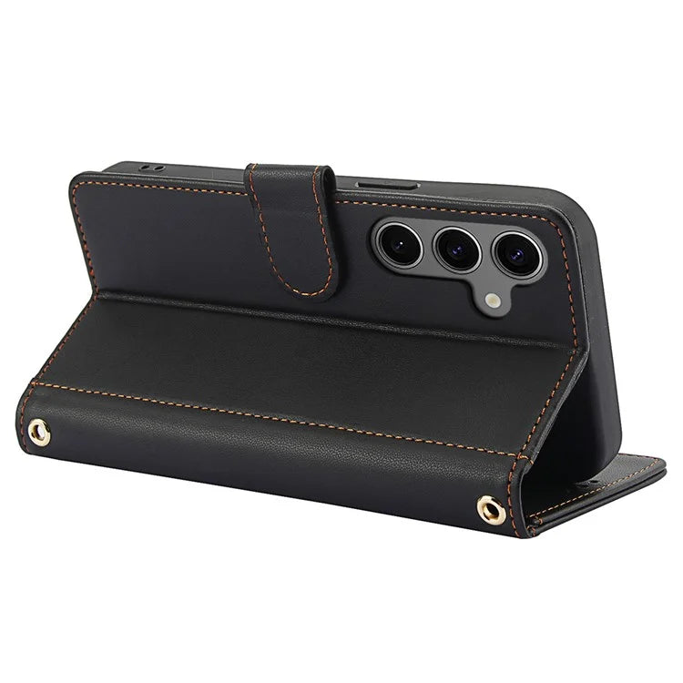 SY-003 For Samsung Galaxy S24+ Case PU Leather Stand View Phone Wallet Cover with Hand Strap