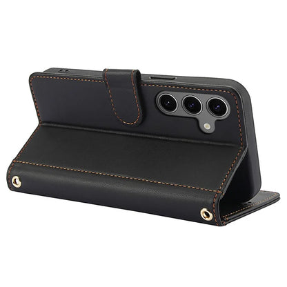 SY-003 For Samsung Galaxy S24+ Case PU Leather Stand View Phone Wallet Cover with Hand Strap