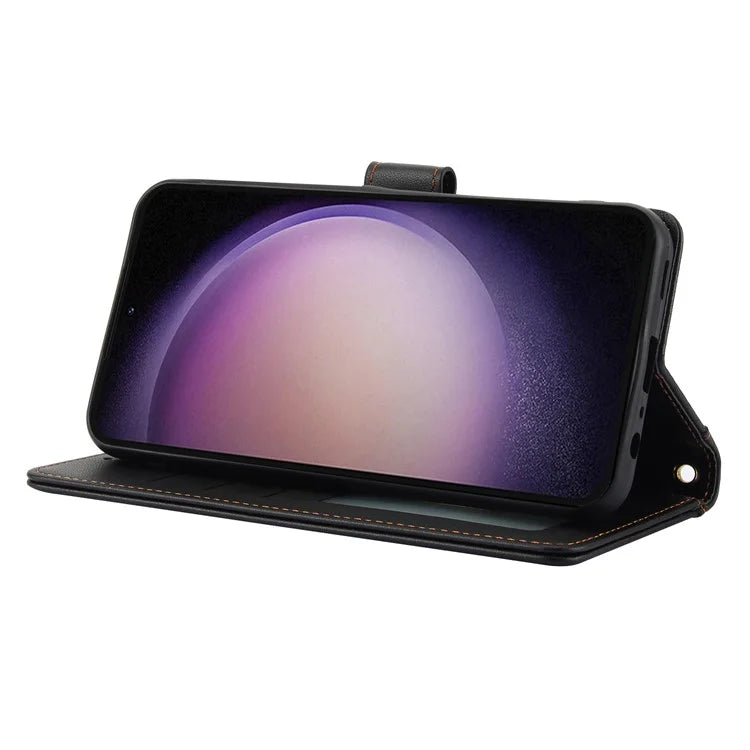 SY-003 For Samsung Galaxy S24+ Case PU Leather Stand View Phone Wallet Cover with Hand Strap