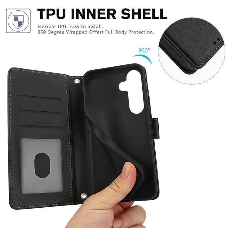 SY-003 For Samsung Galaxy S24+ Case PU Leather Stand View Phone Wallet Cover with Hand Strap