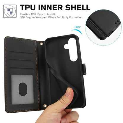 SY-003 For Samsung Galaxy S24+ Case PU Leather Stand View Phone Wallet Cover with Hand Strap