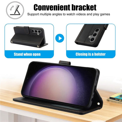 SY-003 For Samsung Galaxy S24+ Case PU Leather Stand View Phone Wallet Cover with Hand Strap