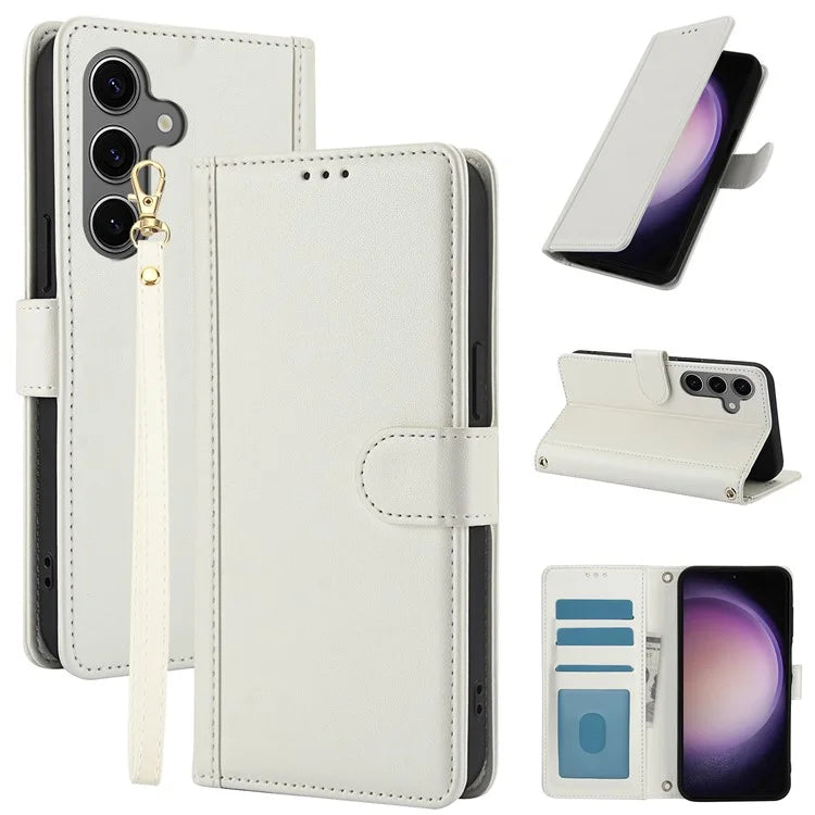 SY-003 For Samsung Galaxy S24+ Case PU Leather Stand View Phone Wallet Cover with Hand Strap