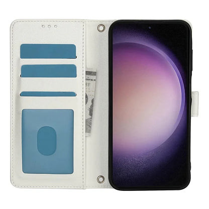 SY-003 For Samsung Galaxy S24+ Case PU Leather Stand View Phone Wallet Cover with Hand Strap