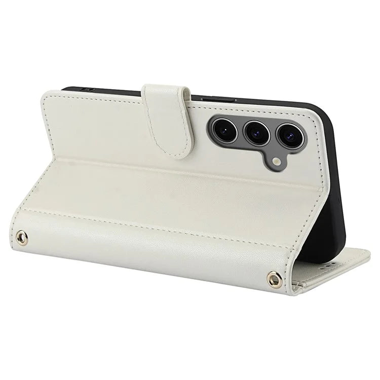 SY-003 For Samsung Galaxy S24+ Case PU Leather Stand View Phone Wallet Cover with Hand Strap