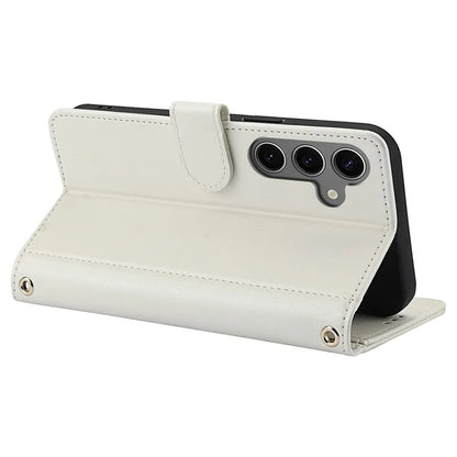 SY-003 For Samsung Galaxy S24+ Case PU Leather Stand View Phone Wallet Cover with Hand Strap