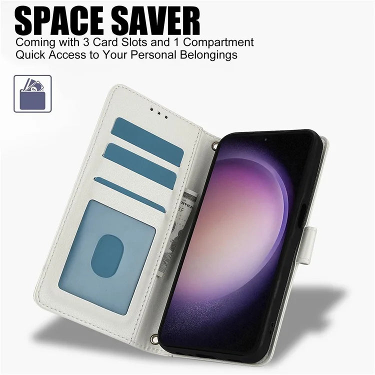 SY-003 For Samsung Galaxy S24+ Case PU Leather Stand View Phone Wallet Cover with Hand Strap