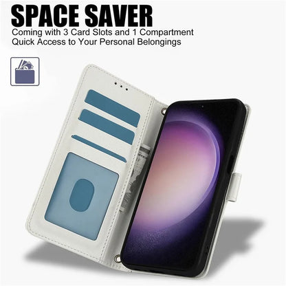 SY-003 For Samsung Galaxy S24+ Case PU Leather Stand View Phone Wallet Cover with Hand Strap