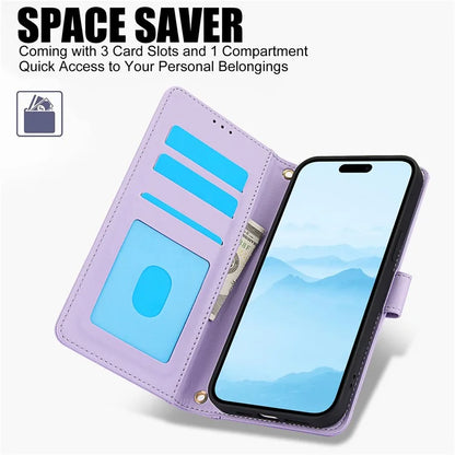 SY-003 For iPhone 16 Pro Max Case PU Leather Stand View Phone Wallet Cover with Hand Strap