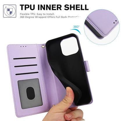 SY-003 For iPhone 16 Pro Max Case PU Leather Stand View Phone Wallet Cover with Hand Strap