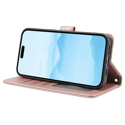 SY-003 For iPhone 16 Pro Max Case PU Leather Stand View Phone Wallet Cover with Hand Strap