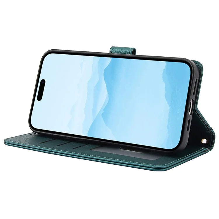 SY-003 For iPhone 16 Pro Max Case PU Leather Stand View Phone Wallet Cover with Hand Strap