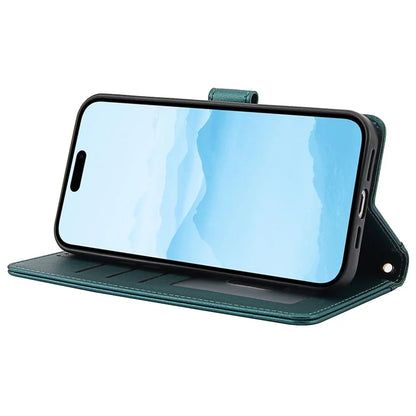 SY-003 For iPhone 16 Pro Max Case PU Leather Stand View Phone Wallet Cover with Hand Strap