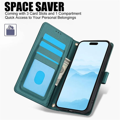 SY-003 For iPhone 16 Pro Max Case PU Leather Stand View Phone Wallet Cover with Hand Strap