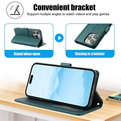 SY-003 For iPhone 16 Pro Max Case PU Leather Stand View Phone Wallet Cover with Hand Strap
