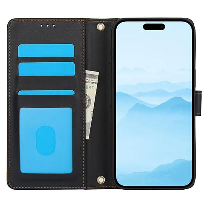 SY-003 For iPhone 16 Pro Max Case PU Leather Stand View Phone Wallet Cover with Hand Strap