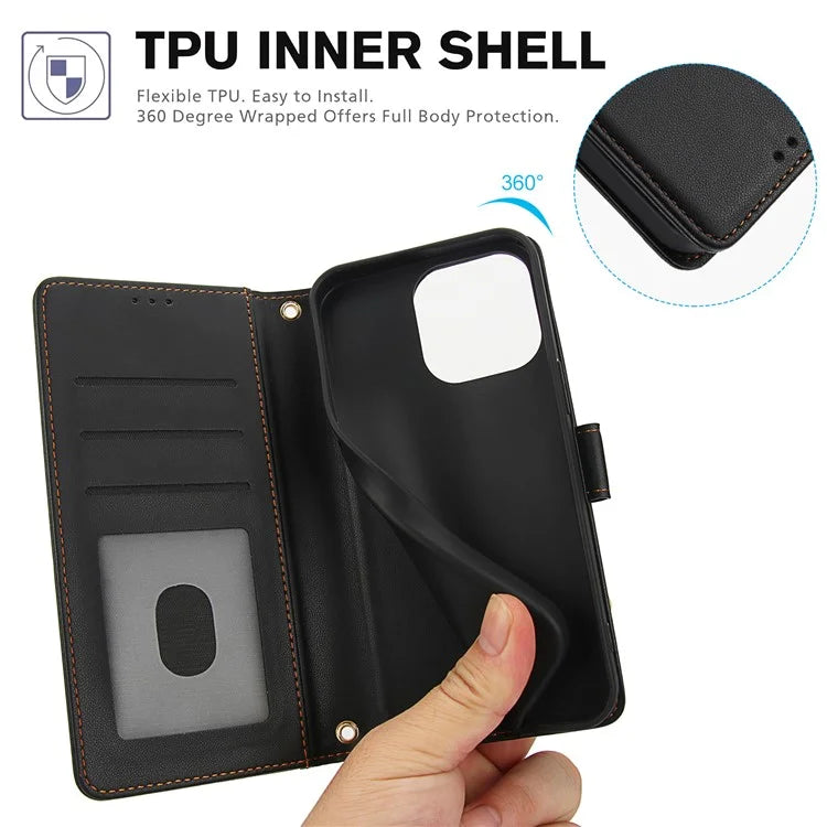 SY-003 For iPhone 16 Pro Max Case PU Leather Stand View Phone Wallet Cover with Hand Strap