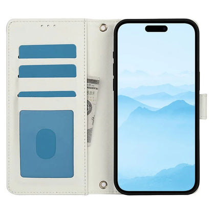 SY-003 For iPhone 16 Pro Max Case PU Leather Stand View Phone Wallet Cover with Hand Strap