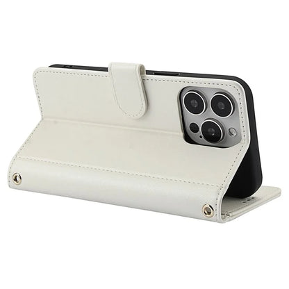 SY-003 For iPhone 16 Pro Max Case PU Leather Stand View Phone Wallet Cover with Hand Strap