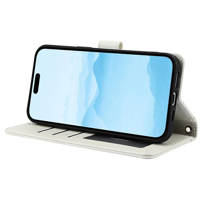 SY-003 For iPhone 16 Pro Max Case PU Leather Stand View Phone Wallet Cover with Hand Strap