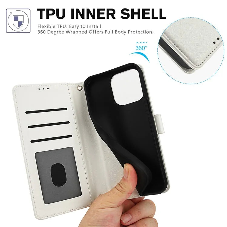 SY-003 For iPhone 16 Pro Max Case PU Leather Stand View Phone Wallet Cover with Hand Strap