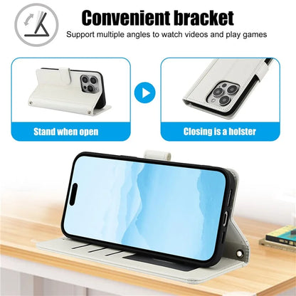 SY-003 For iPhone 16 Pro Max Case PU Leather Stand View Phone Wallet Cover with Hand Strap