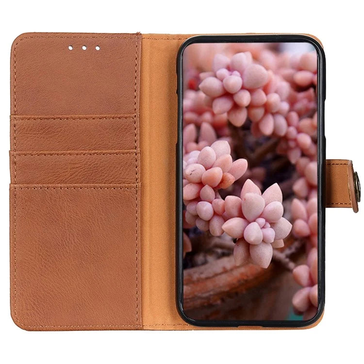 KHAZNEH For iPhone SE (2024) Wallet Case Cowhide Texture Leather Flip Phone Cover