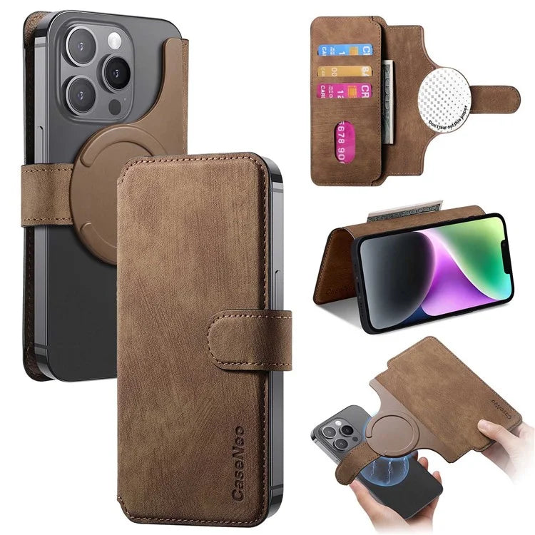 CASENEO MW-03S Magnetic Detachable Phone Cover for 6.4 inch Phone Retro Leather Wallet Stand