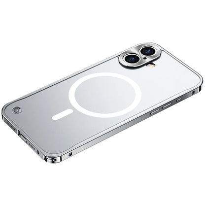 For iPhone 16 Plus Metal Clear Case Compatible with MagSafe Safety Lock Back Cover