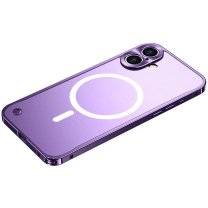 For iPhone 16 Plus Metal Clear Case Compatible with MagSafe Safety Lock Back Cover